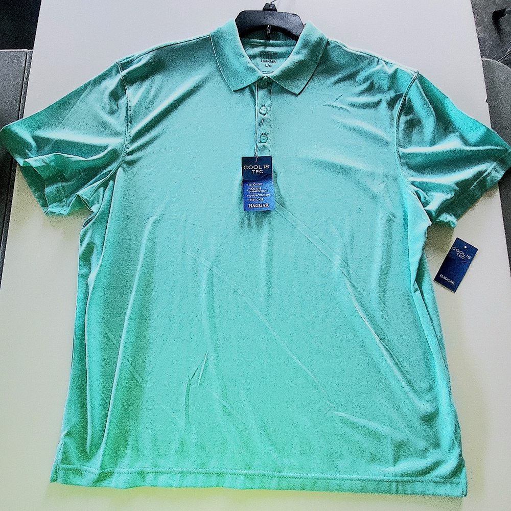 Haggar new with tags cooltec large teal button collared  shirt